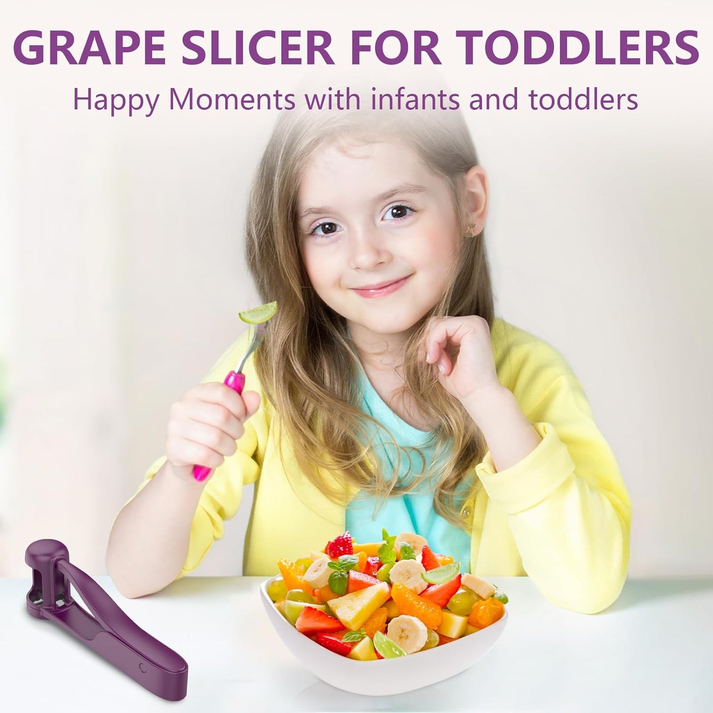Luvan Grape Cutter for Toddlers 1-3, Grape Slicer Kitchen Gadget for Vegetable Fruit Salad Cake Decor, Stainless Steel Baby Tomato Quarter Cutter Tool for Cherry Strawberry Blueberry - Purple