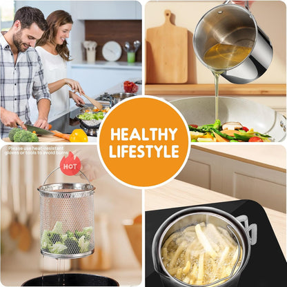 Chihee Grease Container Stainless Steel Bacon Grease Saver with Fine Mesh Strainer 2L / 67.6 fl oz Cooking Oil Keeper Stoarge Can with Dust-proof Lid Non-slip Tray for Kitchen Frying