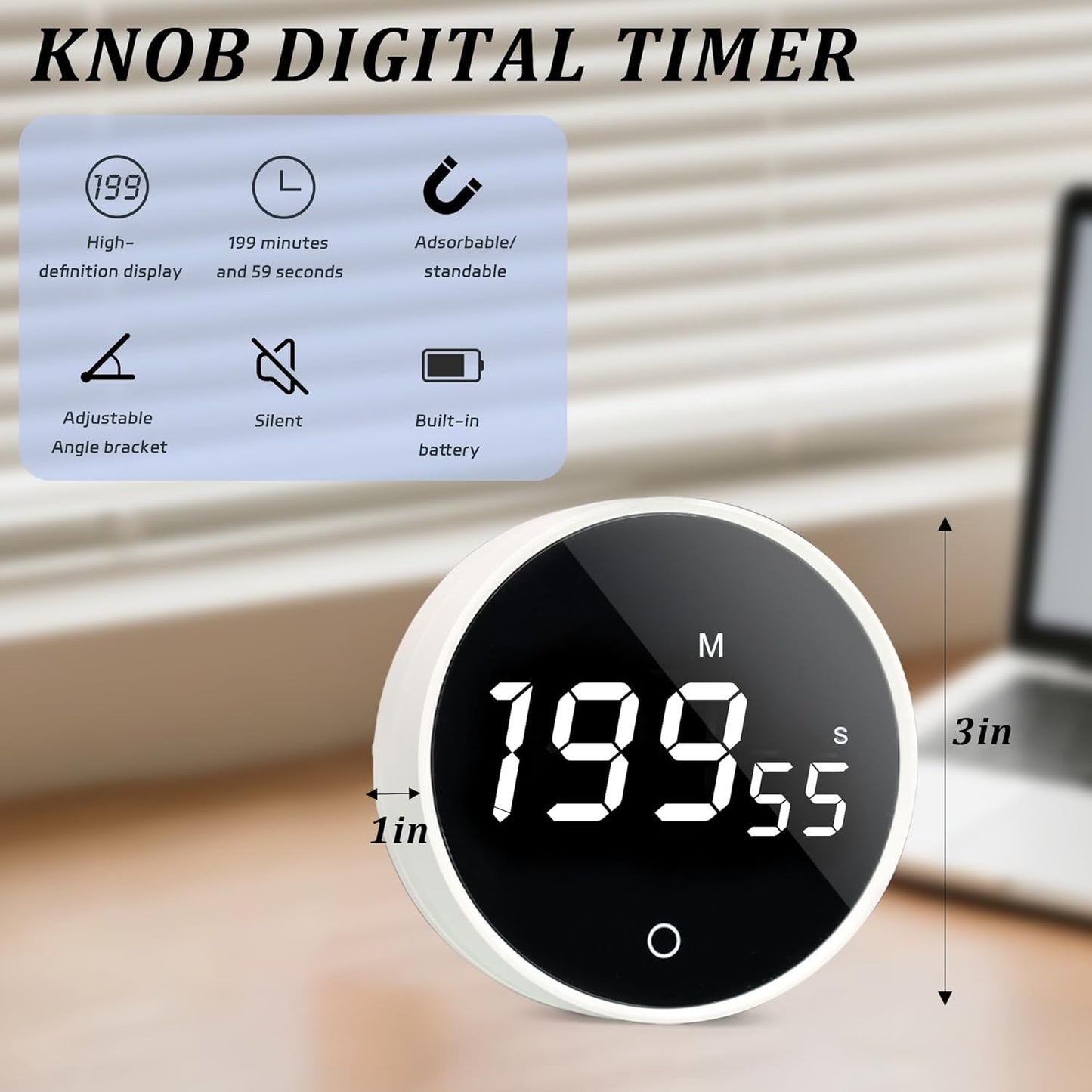 Digital Kitchen Timer - Magnetic 199-Minute Countdown Countup Timer with Large LED Display,Volume Adjustable, Visual timers for Cooking,Gym,Meeting,Classroom,Study,Work,Outdoor Activities,Black