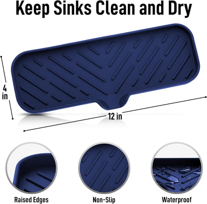 Zulay Kitchen (9x3.5in Sponge Holder for Kitchen Sink - Flexible Heavy-duty Multipurpose Sink Caddy - Counter Organizer for Kitchen, Bathroom, Makeup, Trinkets & More! (Grey)