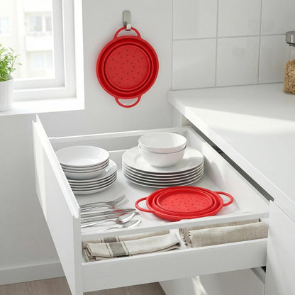Collapsible Silicone Colander with Handles, Round Strainer with Stainless Steel Rim, Space Saving Kitchen Tool for Fruits & Vegetables,BPA-Free,Heat-Resistant Pasta Drainer(White, L)