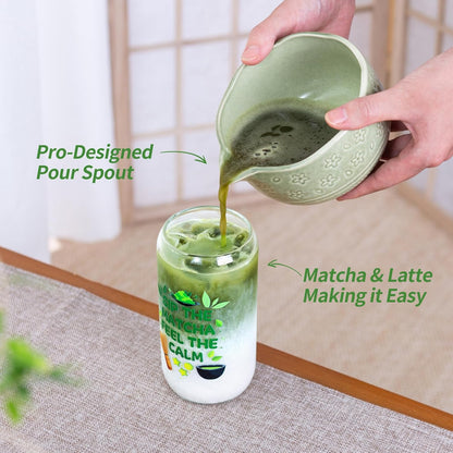 Matcha Whisk Set,5 Pcs Matcha Kit includes 18OZ Ceramic Bowl with Spout,Bamboo Whisk,Holder,Bamboo Scoop, Stainless Sifter for Matcha Lovers or Beginners