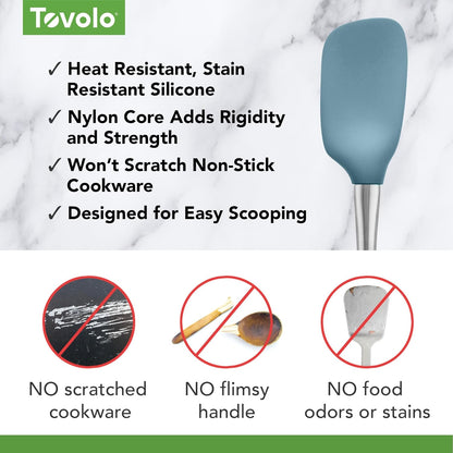 Tovolo Flex Core Silicone Spatula Spoonula Set of 2 for Non Stick Cast Iron Cooking & Baking, Dishwasher Safe Heat Resistant BPA Free Long Stainless Steel Handle Kitchen Utensil, Charcoal Gray