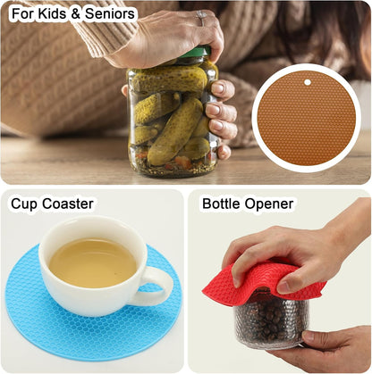 uxcell 4pcs Silicone Jar Opener Pads, 17.5cm/7" Texture Can Opener Multipurpose Round Bottle Lid Opener Non-Slip Coasters for Weak Hands Seniors Children, Black