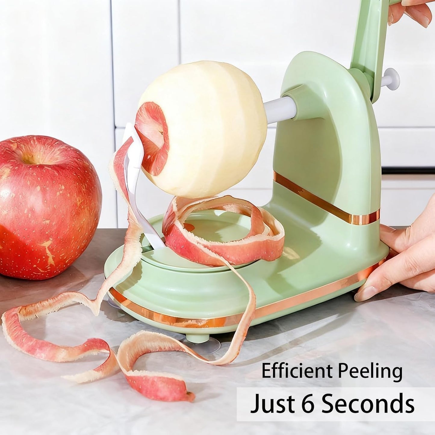 Apple Peeler, Apple Corer Slicer Peeler with Upgraded Stainless Steel Blades Manual Rotating Kitchen Gadget Pear Peeler Includes 2 Replacement Heads for Apple Pear Citrus(Light Green)