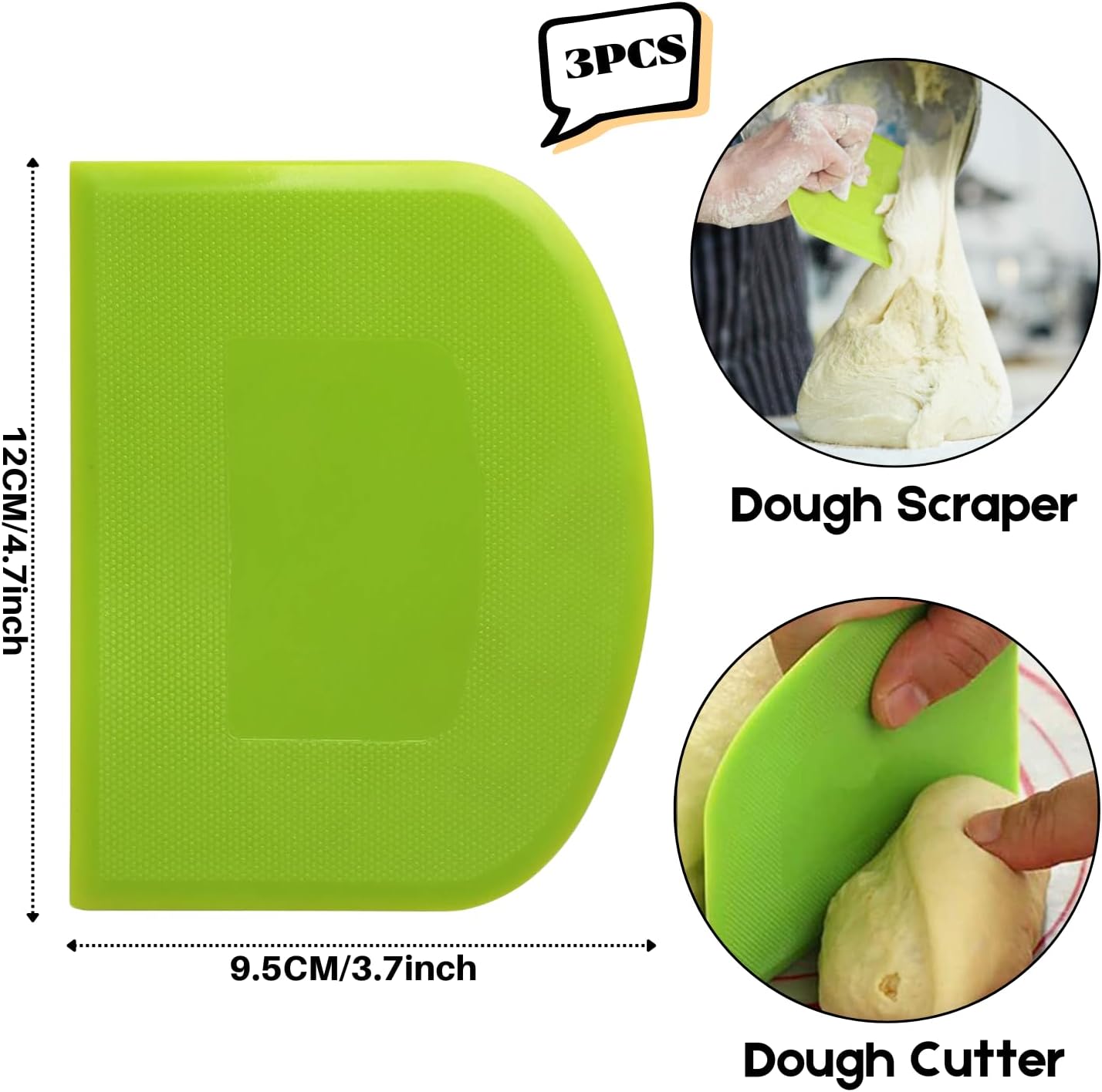 SURDOCA Dough Scraper Bench Scraper - 3P 4.7x3.7" Plastic Flexible Bowl Scraper, Sharp Edge & Angles Cake Scraper. Non-Slip Bakeware Decorating Tools Sculpting & Modeling Tools - Pure White - Colors B