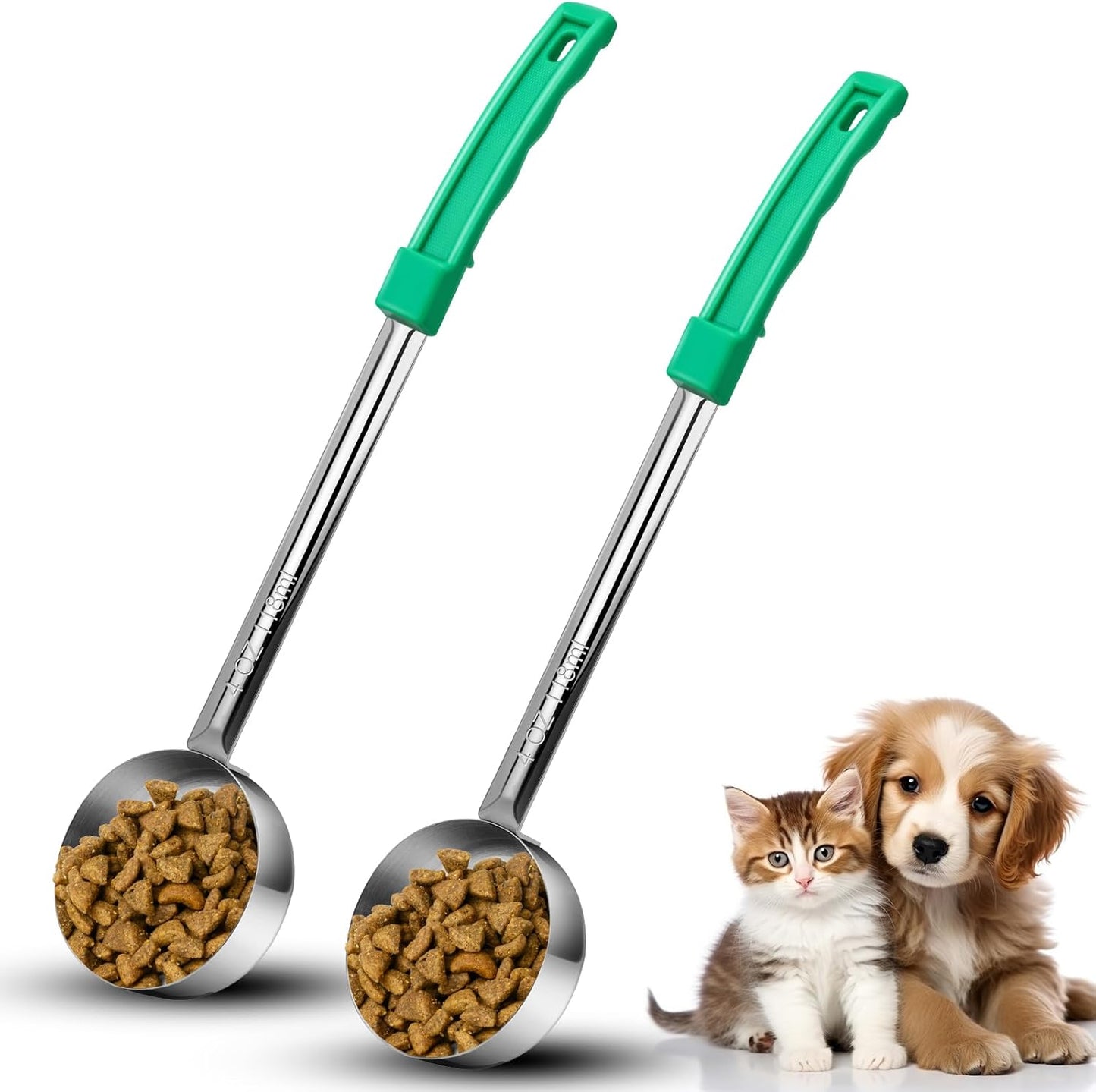 2 Pcs Dog Food Scoop Long Handled Scoops 3/4 Cup Stainless Steel Measuring Cups Portion Control Serving Spoons for Dogs Cats Birds and Rabbits Pet Food Feeding Scoop (3/4 Cup)