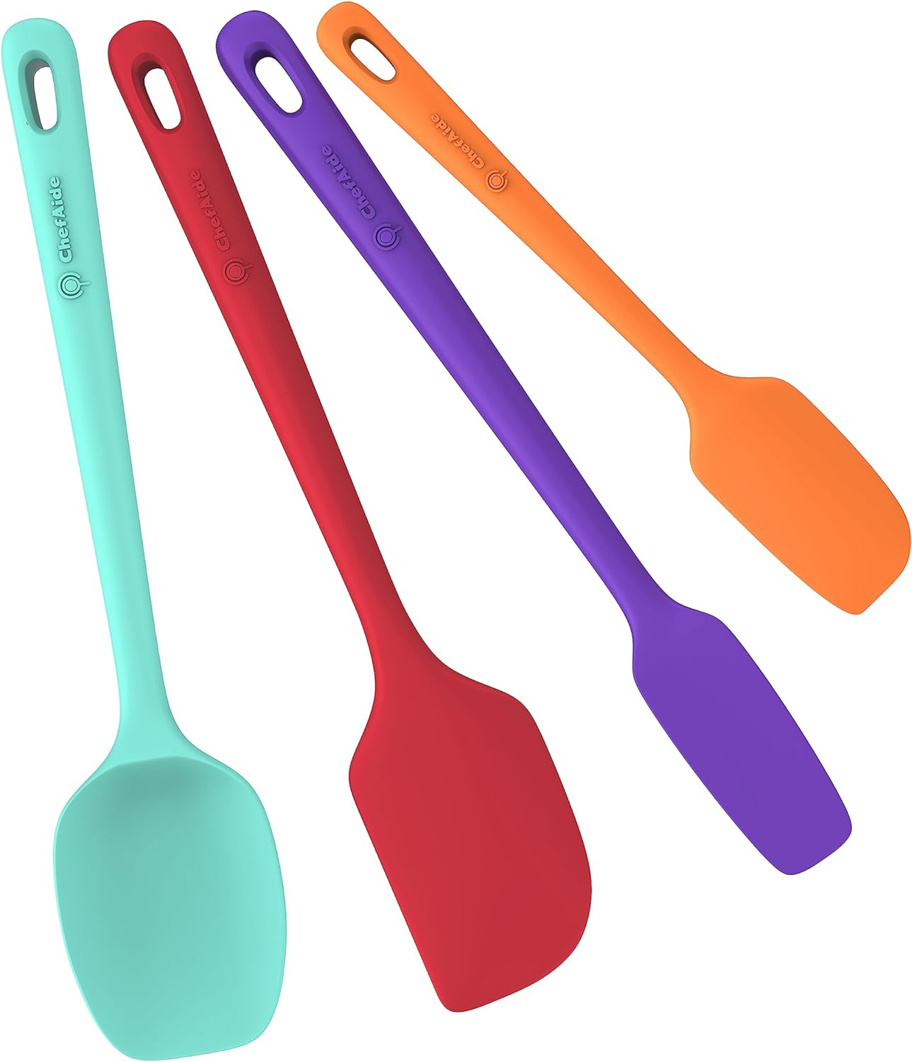 ChefAide 5 Pieces Silicone Spatula Set, Food Grade Rubber Spatula, Upgrade Strong Handle with Ergonomic Grip, Heat Resistant Up to 600°F for Nonstick Cookware, Cooking