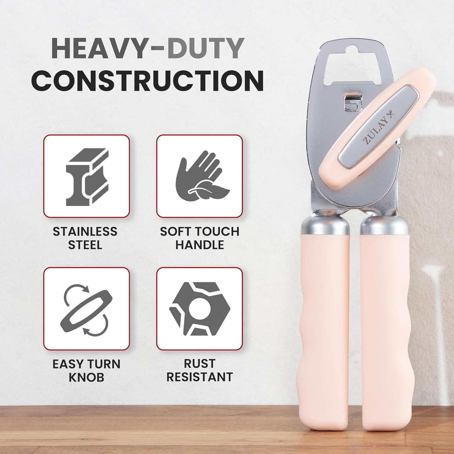 Zulay Kitchen Heavy Duty Stainless Steel Can Opener Manual with Bottle Opener - Rust Proof Manual Can Opener With Turn Knob & Comfy Soft Grip Handles - Black - Colors B