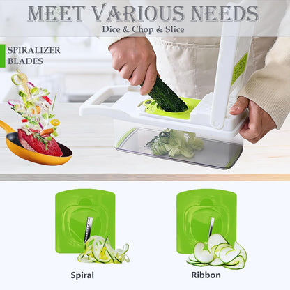 Dewpeton Pro-Series 20-in-1 Mandoline Slicer & Spiralizer, Veggie Chopper with Container, Home Essential Kitchen Gadget