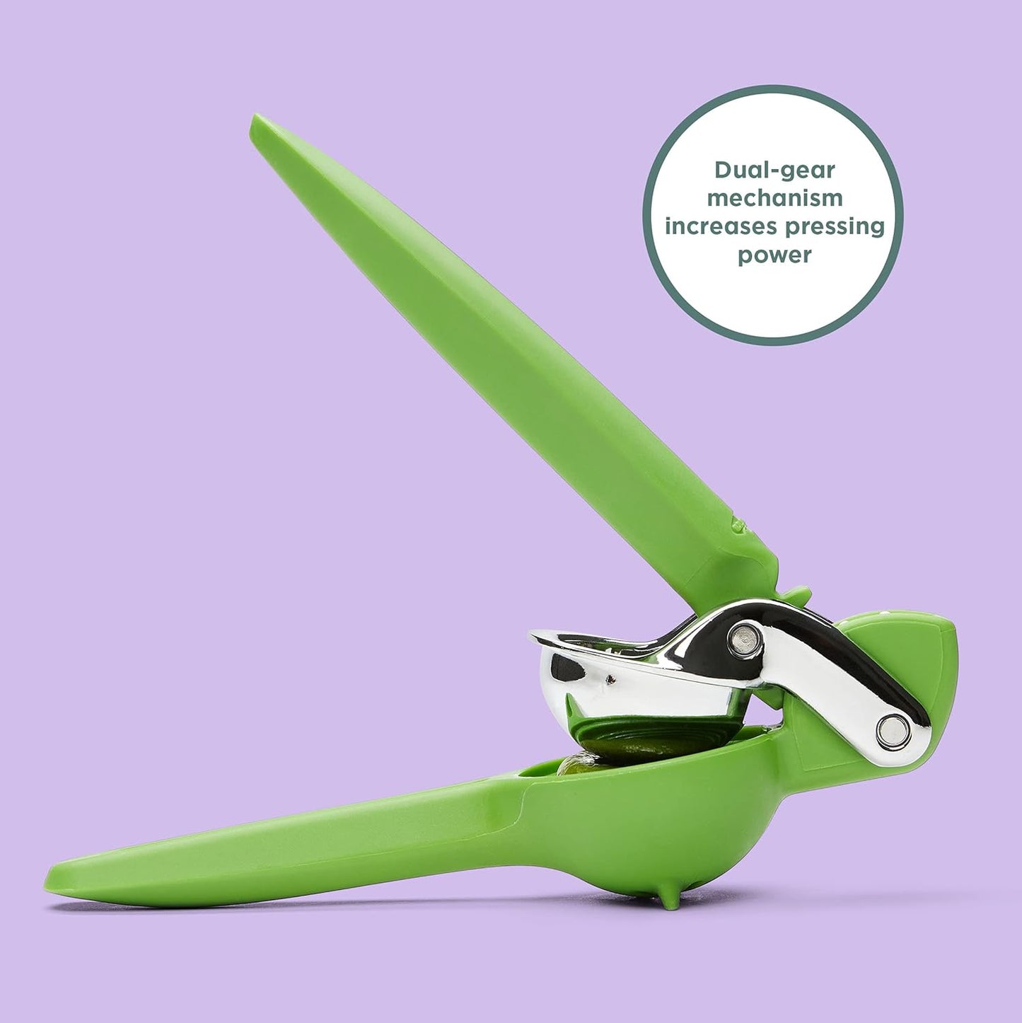 Chef'n FreshForce Lemon Squeezer Citrus Juicer, Manual Hand Press with Dual-Gear Power for Maximum Juice Extraction, Durable, Lime Green