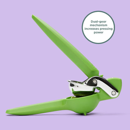 Chef'n FreshForce Lemon Squeezer Citrus Juicer, Manual Hand Press with Dual-Gear Power for Maximum Juice Extraction, Durable, Lime Green