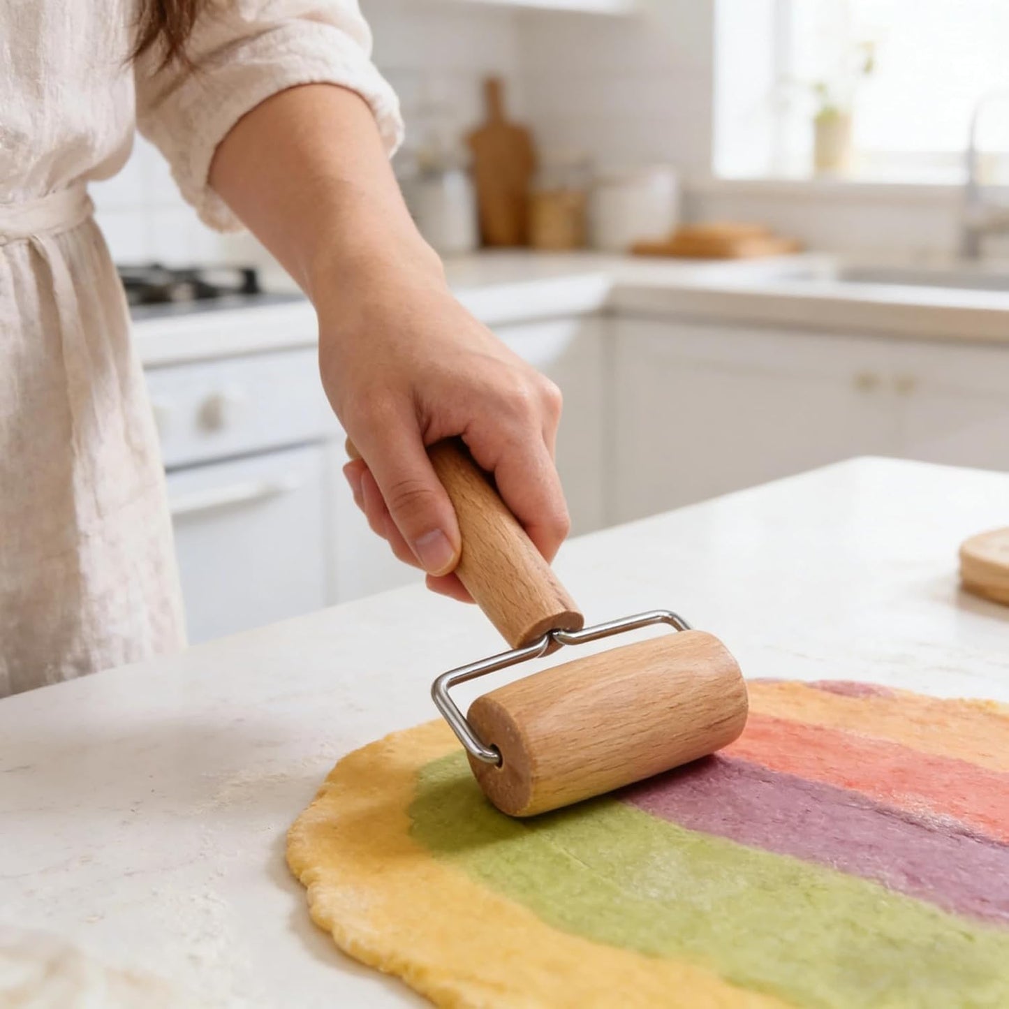 Small Rolling Pin, Wooden Dough Roller, Non-Stick Pizza Roller, T Type Rolling Pins for Kitchen Baking, Pizza Dough Press (3.8 * 7.5 inch)