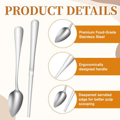 6 Pcs Grapefruit Spoon, Grapefruit Spoon Knife Set with Serrated Edge Stainless Steel Fruit Knife for Citrus Lemon Kiwi Orange Pitaya Avocado