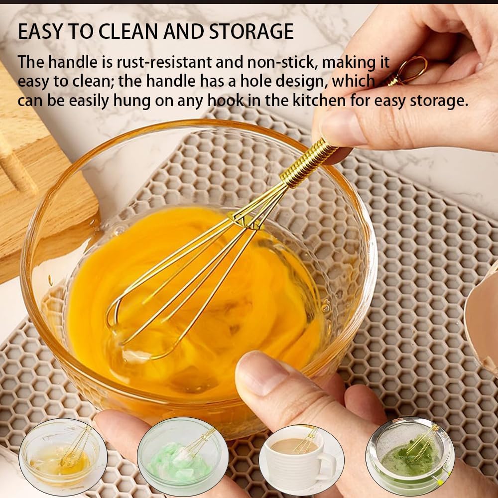 Stainless Steel Mini Whisk 2 Pcs, Small Wire Whisks Set with Wooden Handle, Kitchen Egg Beater Mini Hand Mixer for Cooking, 7.8inch