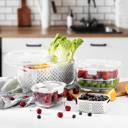 LUXEAR Fresh Produce Vegetable Fruit Storage Containers 3Piece Set, BPA-free Fridge Storage Container, Partitioned Salad Container, Fridge Organizers, Used in Storing Fruits Vegetables, Green
