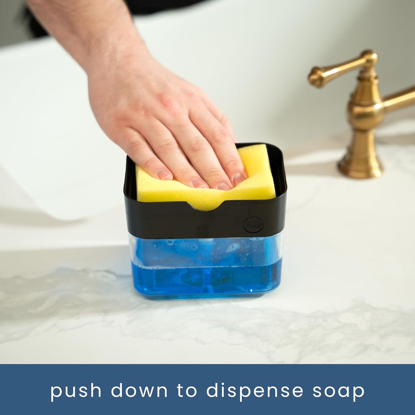 S&T INC. Dish Soap Dispenser and Sponge Holder for Kitchen Sink, Sponge Included, 13 Ounces, Metallic Silver