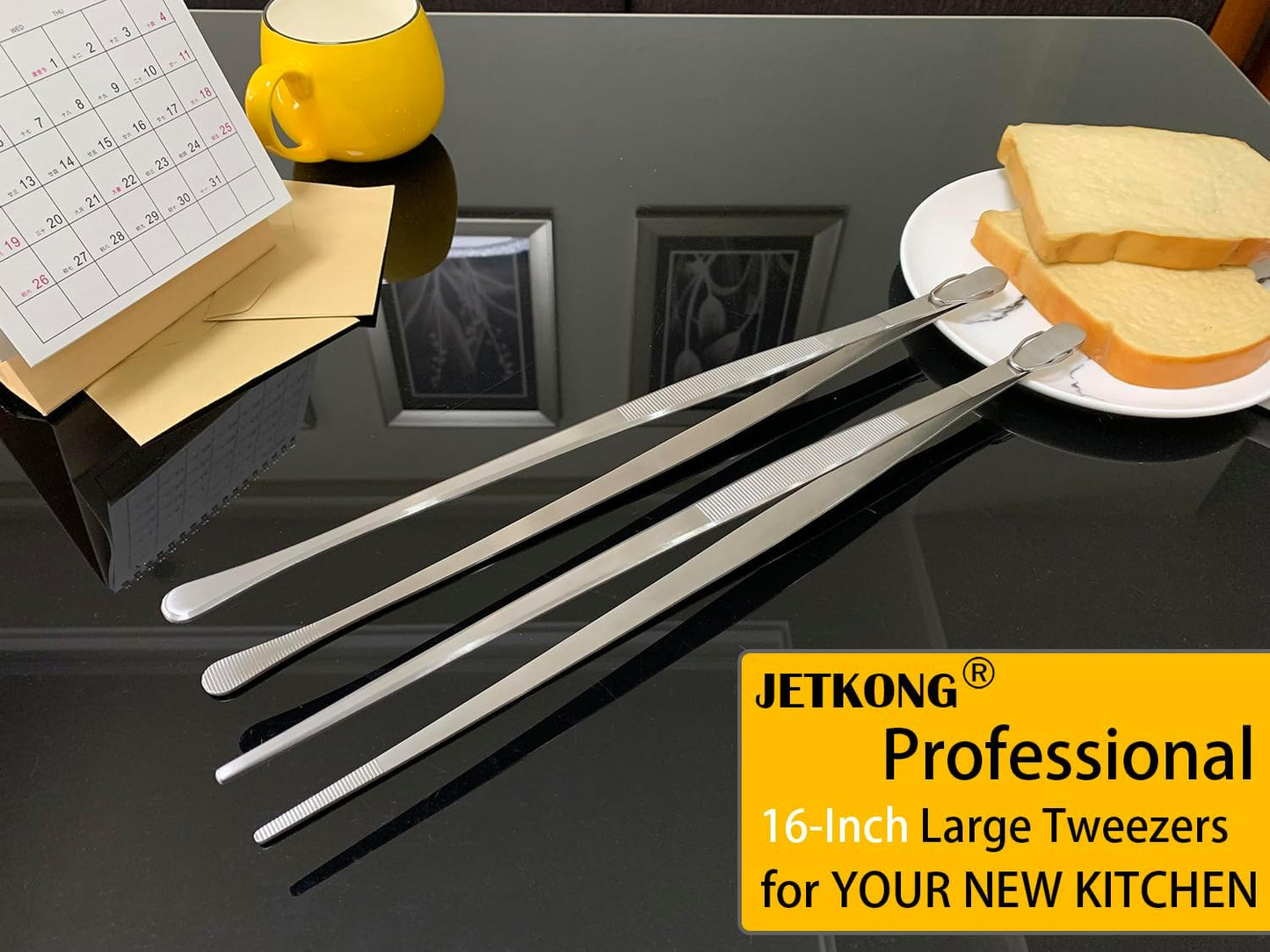 JETKONG 2 Pcs 12-Inch Kitchen Tweezers Fine Tweezer Tongs, Extra-Long Stainless Steel Cooking Tweezers (Silver)