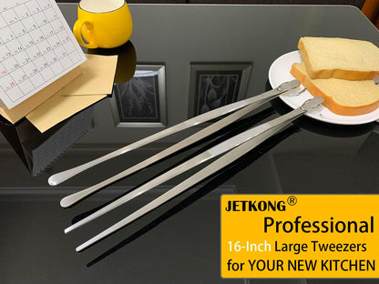 JETKONG 2 Pcs 12-Inch Kitchen Tweezers Fine Tweezer Tongs, Extra-Long Stainless Steel Cooking Tweezers (Silver)