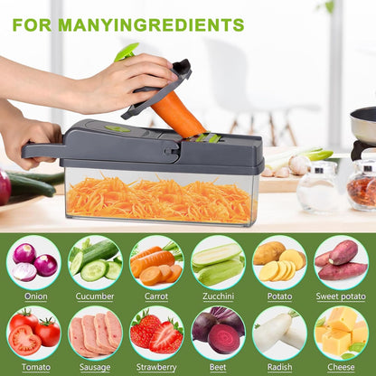 Vegetable Chopper with Container and Lid Multifunctional 14 in 1, Professional Veggie Chopper, Non Slip Durable Kitchen Chopper Vegetable Cutter, Mandoline Food Chopper With 8 Blades