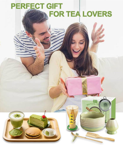 JBER Matcha Whisk Set, Ceramic Matcha Set Includes Bowl & Holder, Bamboo Whisk (Chasen), Sifter, Scoop, Spoon & Rest - 7PCS Matcha Kit Gift for Matcha Lovers & Beginners, Gradient Pink