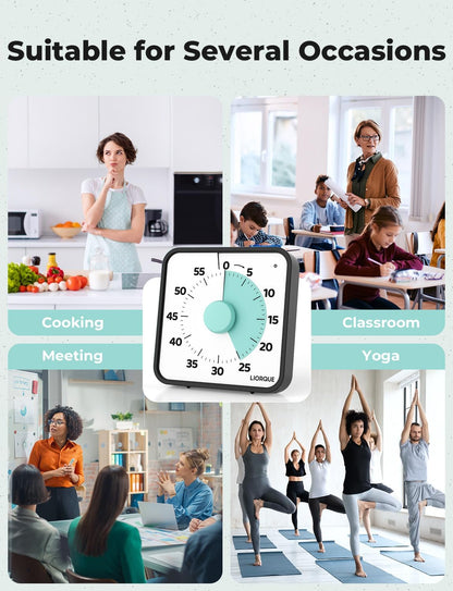 LIORQUE 60 Minute Visual Timer for Kids and Adults, Non-Ticking 7.5 Inch Large Visual Countdown Timers for Classroom Desk Countdown Clock with Magnetic Backing, Kids Pomodoro Timer Clock