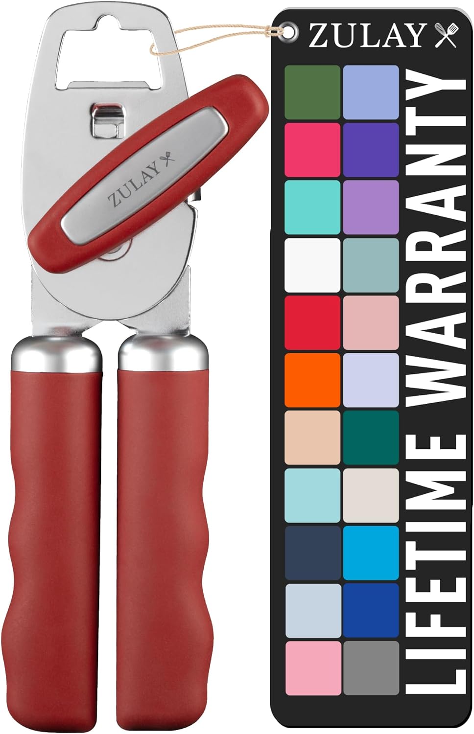 Zulay Kitchen Heavy Duty Stainless Steel Can Opener Manual with Bottle Opener - Rust Proof Manual Can Opener With Turn Knob & Comfy Soft Grip Handles - Black - Colors B