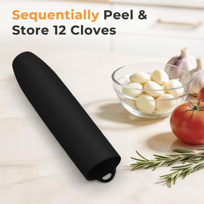 Silicone Garlic Peeler Tube Roller, Effortless Single & Bulk Clove Peeling, Odor-free Kitchen Tool, Stores 10-12 Cloves (Black,Green)