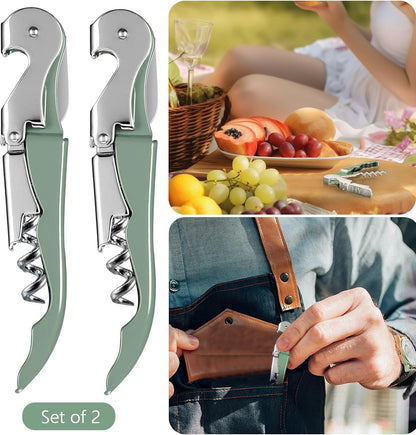 HYZ 2-Pack Wine Opener Waiter Corkscrew, Professional Wine Key for Servers, Bartender, with Foil Cutter, Manual Wine Bottle Opener Double Hinged (Black)
