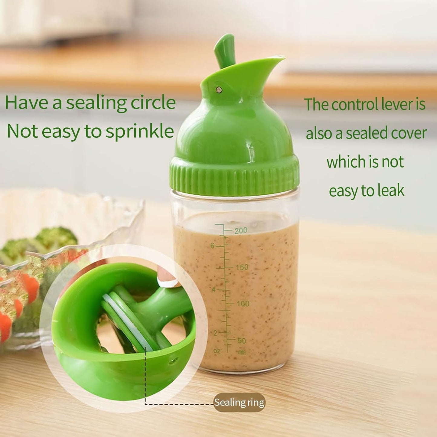 VINGVO 200ml Salad Dressing Container, Condiment Bottles, Salad Dressing Bottles Salad Dressing Shaker Prevent Leakage Salad Dressing Jar with Lid