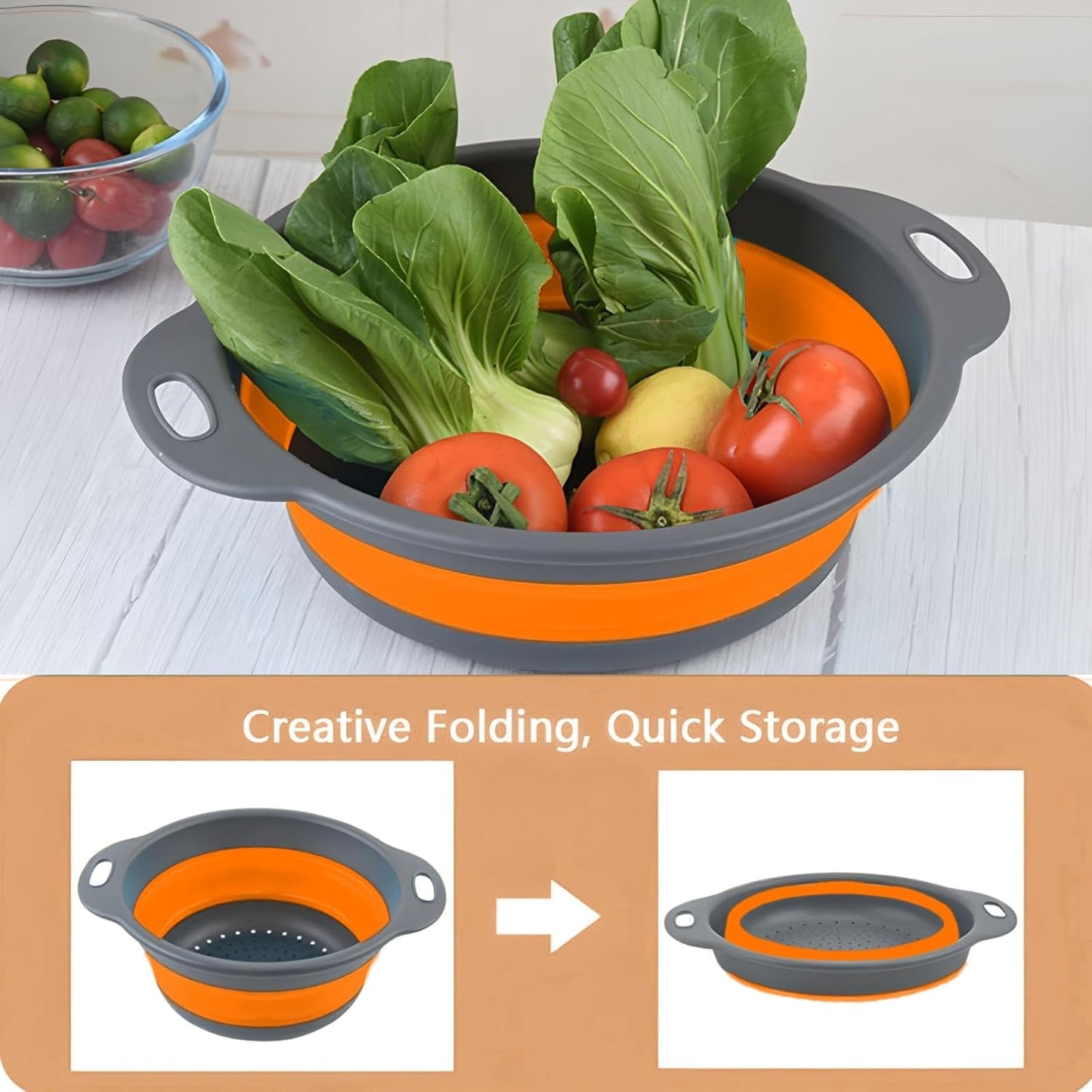 Silicone Colander Collapsible Strainers Set for Kitchen- 2 Pack (5Qt) -Over Home Draining Basket, Food Vegetables & Fruits-Dishwasher Safe, Space Saving Design (Greeen)