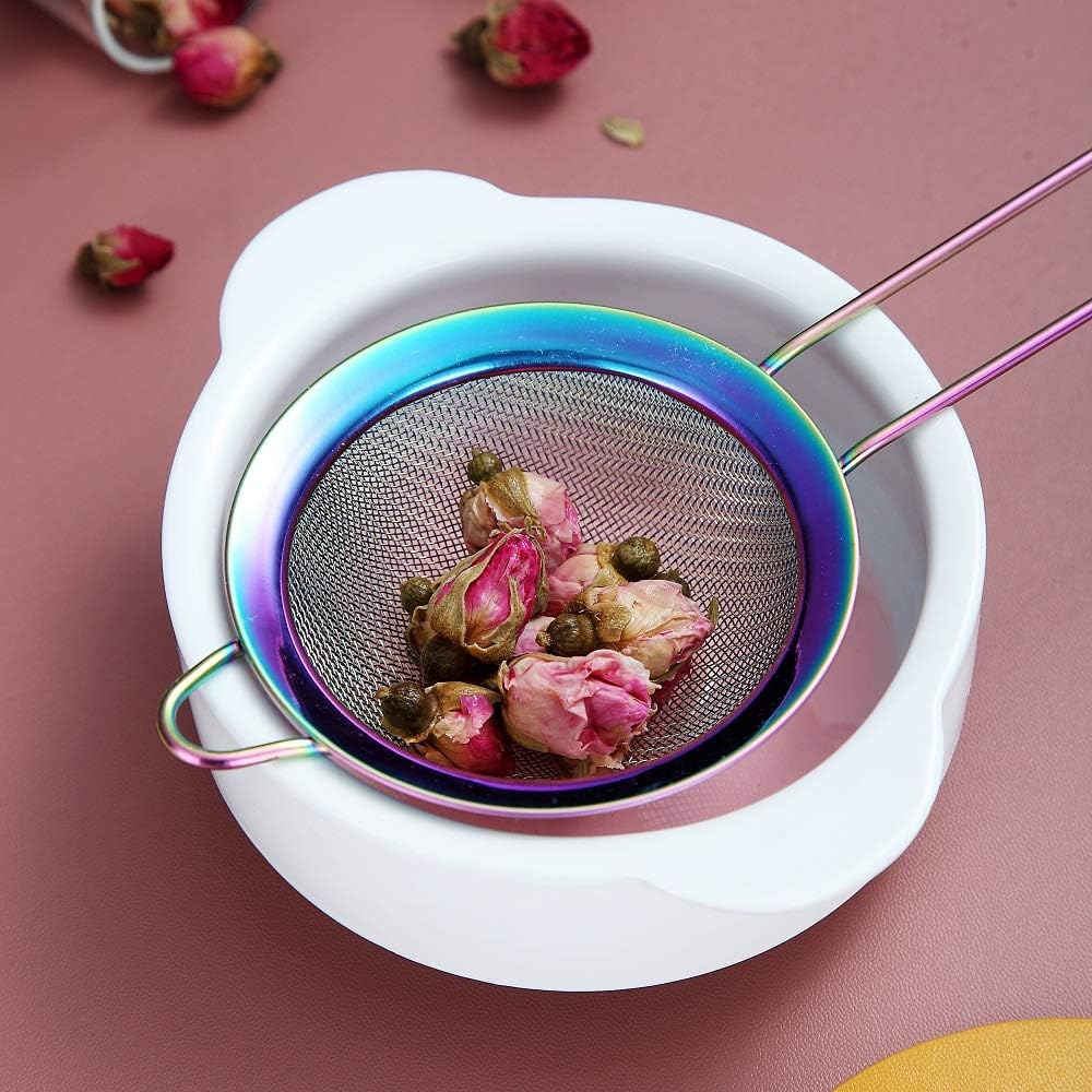 Gold Fine Mesh Strainer 3 Pieces Set, Golden Flour Sifter For Baking, Stainless Steel Clander, Gold Matcha Tea Strainer, Gravy Separator, Stasher Sieve Pasta Strainers