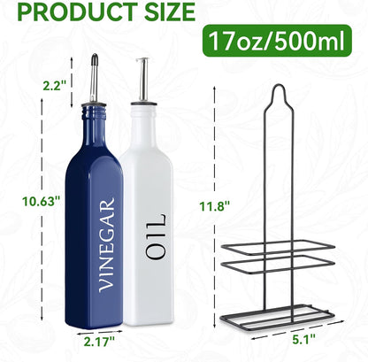 Vakoo Oil and Vinegar Dispenser Set - 17oz/500ml, Extra Thick Glass, Leak-Proof, Olive Oil Dispenser Bottle for Kitchen (White Black)