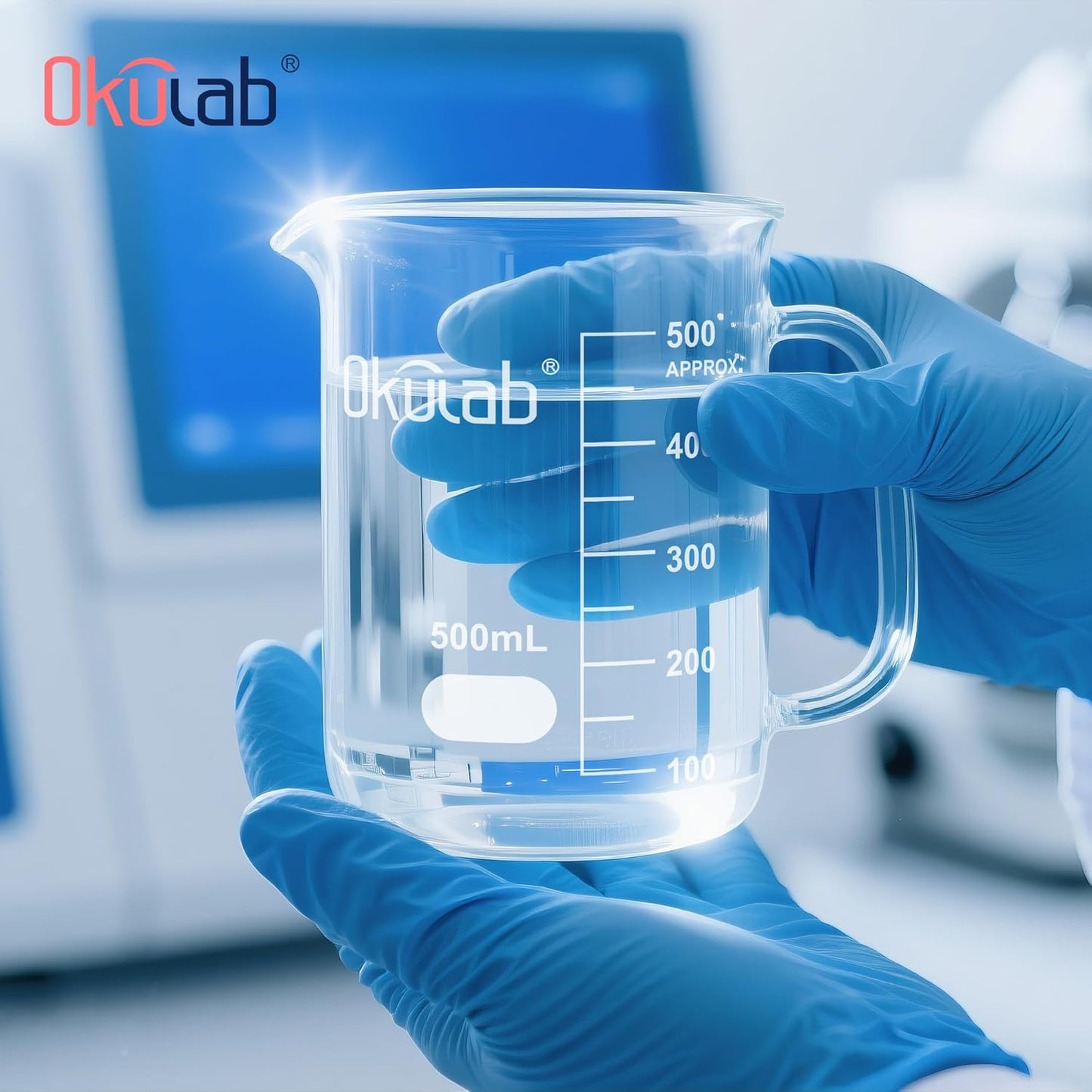 Glass Beakers with Handle, 2 Pcs Vol 600ml 3.3 Borosilicate Glass Beaker Measuring Cups with Spout for Laboratories, Classrooms or Home, Lab Beakers, BKLGH600A2