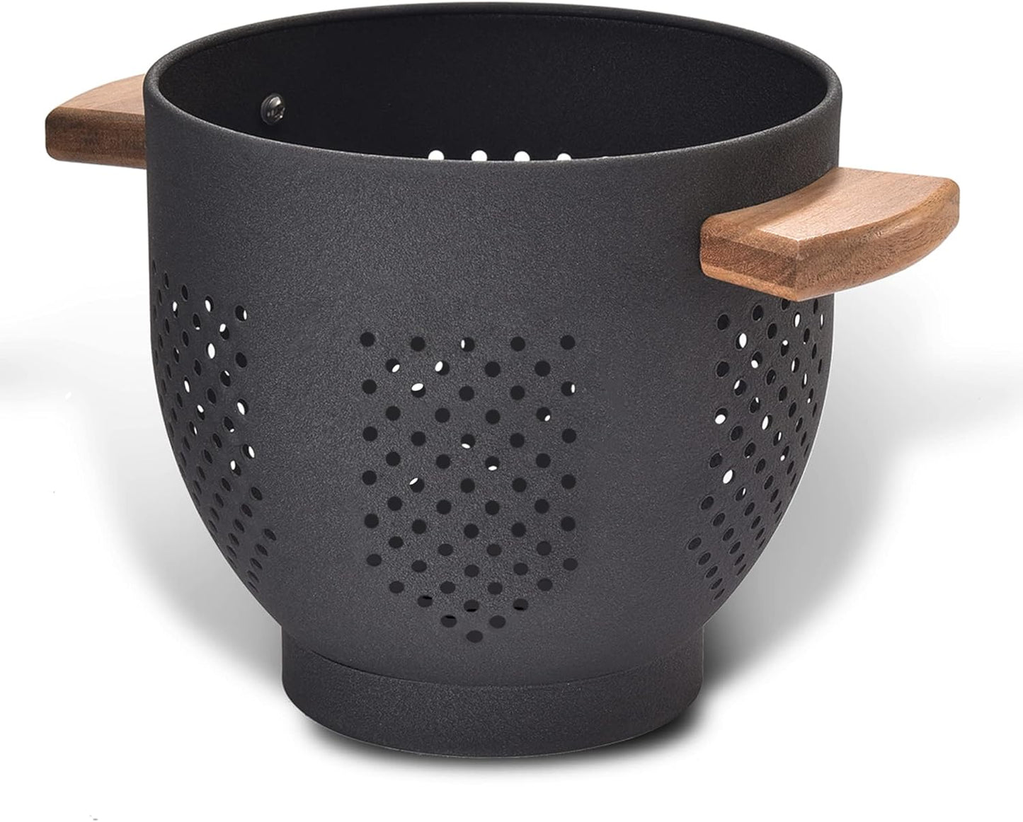 Metal Colander with Wood Handle and Stable Base, 5.5 Quart Powder Coated Steel Kitchen Strainer Basket for Draining Pasta, Vegetable and fruit,Cream