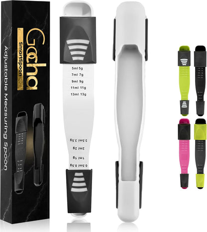 GOCHA Double-Ended Adjustable Measuring Spoon - 9-in-1 Kitchen Tool with Precision Scales (0.5-13ml/g) - Space-Saving Design for Dry & Liquid Ingredients (Black Green)