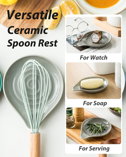 LAUCHUH Spoon Rest, Large Ceramic Spoon Holder for Kitchen Counter Spatula Rest Heat-Resistant Spoon Rest for Stove Top Cooking Utensil Holder, Farmhouse Kitchen Décor for Father's Day, Cream, 5 Inch