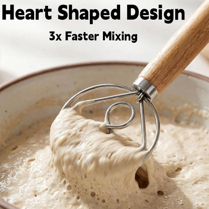 TEEVEA Danish Dough Whisk Stainless Steel for Sourdough Pizza and Bread Baking