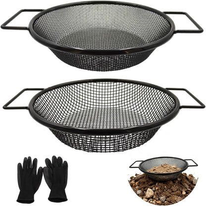 Dirt Soil Sifter for Gardening - 2Pcs Multi Mesh Size Set (1/8",1/4",) Heavy Duty Garden Sieve with Handles, Ideal for 5 Gallon Bucket Compost, Dirt, Sand, Gravel, Rocks & Sawdust Sifter