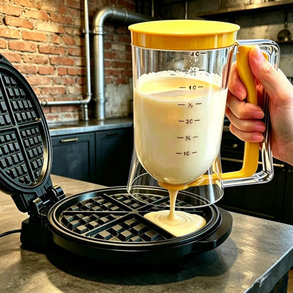BBSTARZ Pancake Batter Dispenser – 4-Cup Batter Dispenser with Squeeze Handle & Measuring Marks for Pancakes, Waffles, Muffins, Crepes & Cupcakes – Baking Tool(Red)