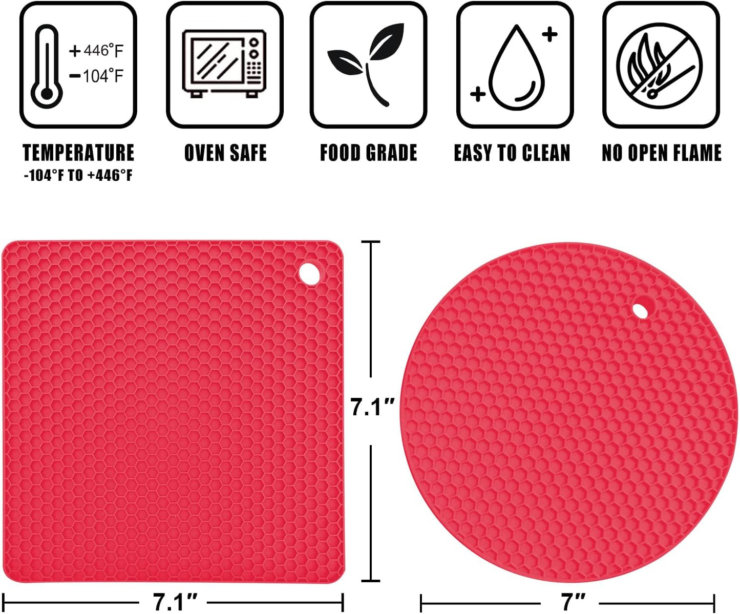 Walfos Silicone Trivet Mats - 4 Heat Resistant Pot Holders, Multipurpose Non-Slip Hot Pads for Kitchen Potholders, Hot Dishers, Jar Opener, Spoon Holder, Food Grade Silicone & BPA Free (Black)