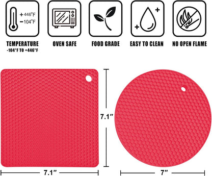 Walfos Silicone Trivet Mats - 4 Heat Resistant Pot Holders, Multipurpose Non-Slip Hot Pads for Kitchen Potholders, Hot Dishers, Jar Opener, Spoon Holder, Food Grade Silicone & BPA Free (Black)