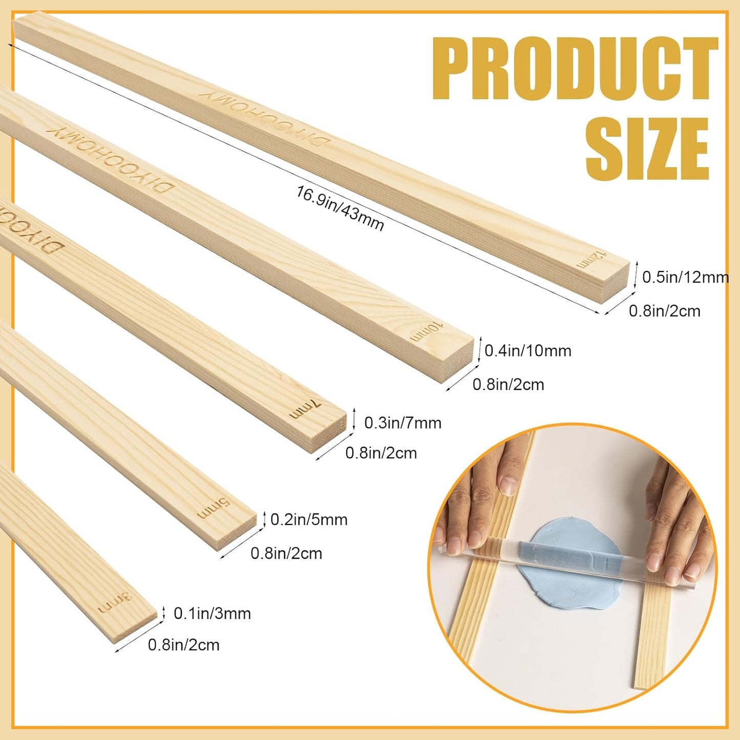DIYOOHOMY 10 Pcs 17"L Rolling Pin Guides for Dough Thickness Polymer Clay Tools, Wooden Slab Roller for Clay, Clay Rolling Pin Depth Guide Pottery Ceramics Supplies