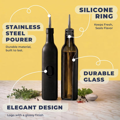 Olive Oil & Vinegar Dispenser Bottle Set with Stainless Steel Spouts & Funnel - Elegant Cooking Oil Cruet Dispenser for Kitchen - 500ml - Set of 2