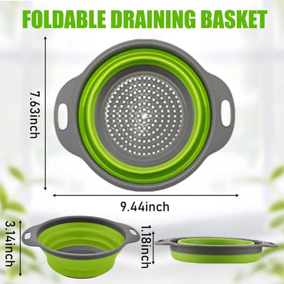 Collapsible Colanders, Food Strainers for Kitchen Use, Food-Grade Silicone Folding Strainer for Rinsing and Draining, Orange