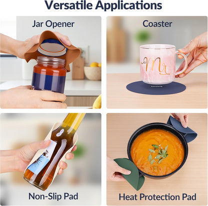 NIHOME Silicone Jar Opener – 6 Inch Large Anti-Slip Grip Pads, Premium 100% Food-Grade Silicone, Stylish Designer Colors, Multi-Purpose Heat-Resistant Mat & Coaster, Set of 4