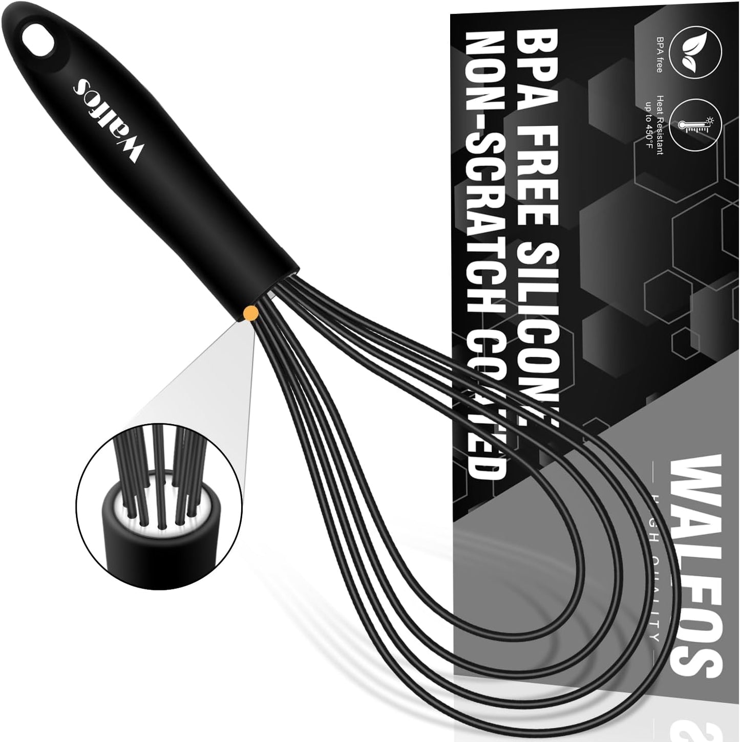 Walfos Whisk,304 Stainless Steel whisk,No-Rust 7+9+11inch Whisks for cooking Nice for Blending,Whisking,Beating.Heat resistant 600°F Dishwasher Safe. Heavy duty kitchen whisk.17.7+22.8+27.9cm -SILVER