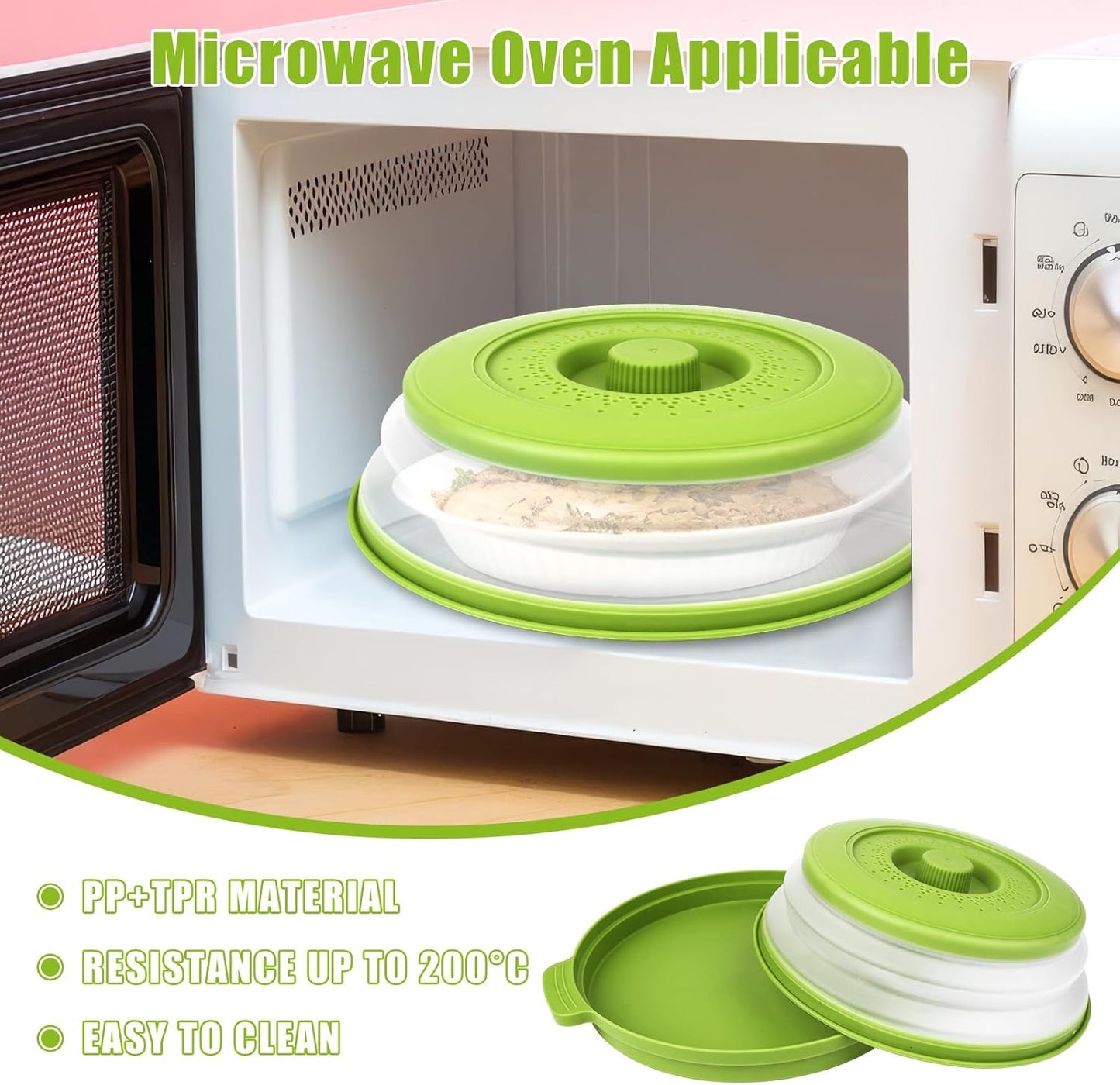 Microwave Splatter Cover Vented for Food,Collapsible Splatter Guard & Colander Kitchen Gadget for Fruit Vegetables,Microwave Lid with Handle Tray,Dishwasher-Safe BPA-Free Silicone & Plastic