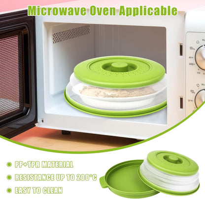 Microwave Splatter Cover Vented for Food,Collapsible Splatter Guard & Colander Kitchen Gadget for Fruit Vegetables,Microwave Lid with Handle Tray,Dishwasher-Safe BPA-Free Silicone & Plastic