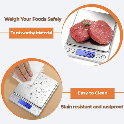 Digital Food Kitchen Scale, 105oz/0.01oz High Accuracy Mini Digital Scale for Cooking, Baking & Meal Prep, Measures in oz, Tare Function, 2 Trays, LCD Display